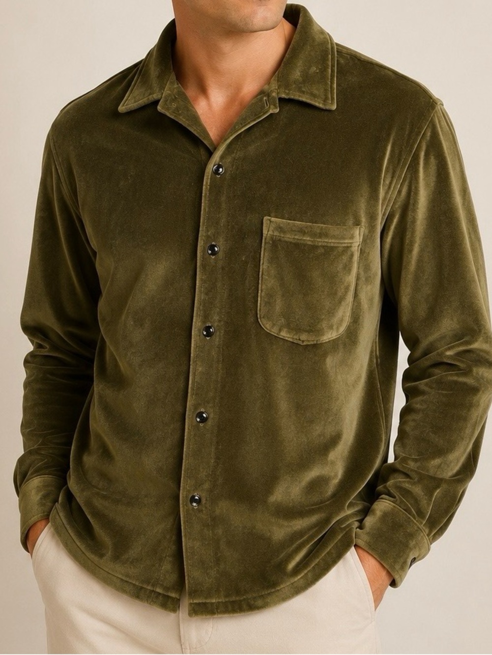 Vintage 90s True Grit Green Men's ‘Classic Velour’ Button up Jacket